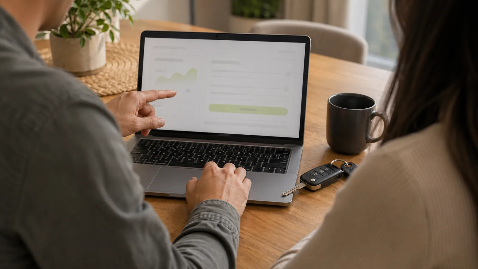 Supportive finance conversation over a laptop