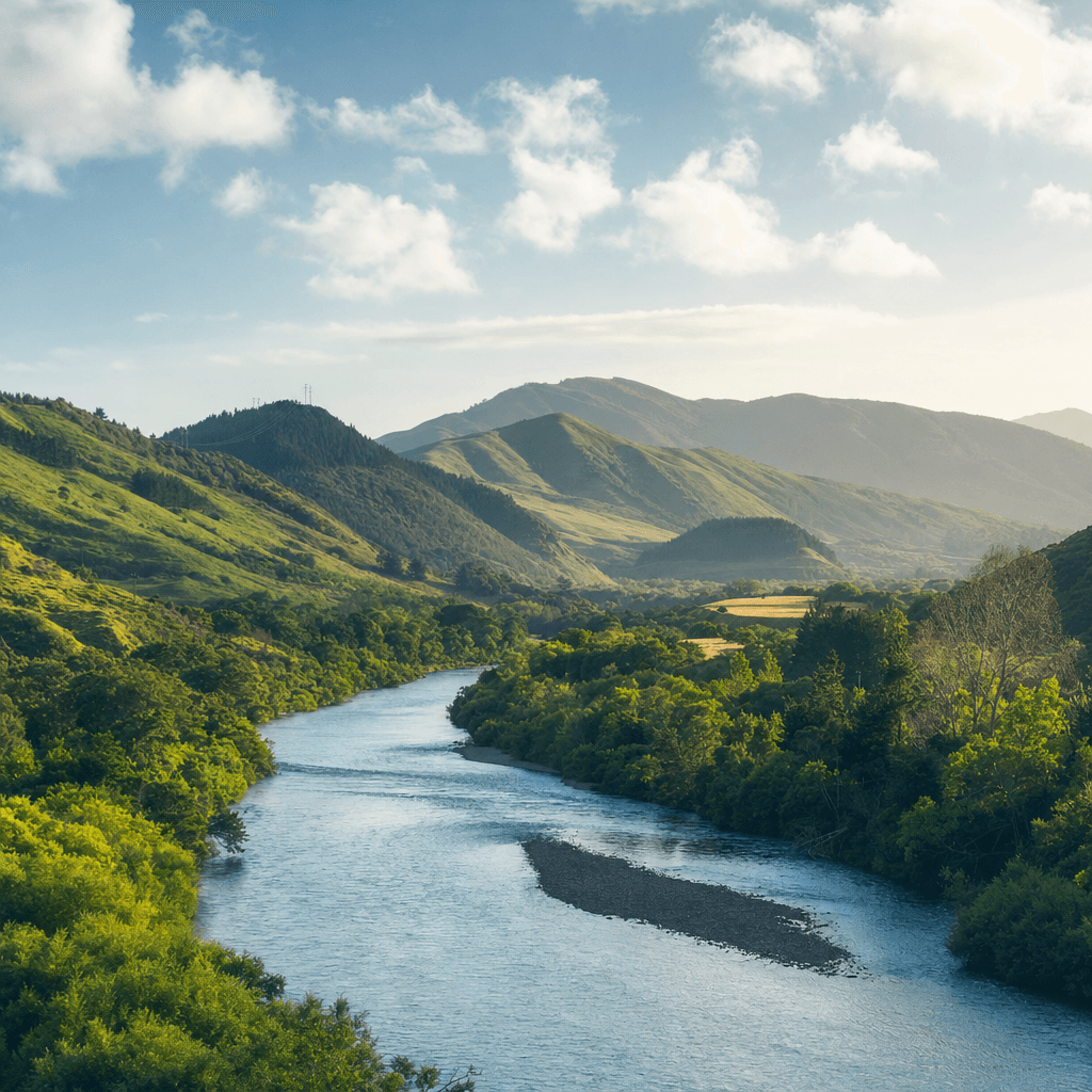 The Hutt River and valley hills in Lower Hutt