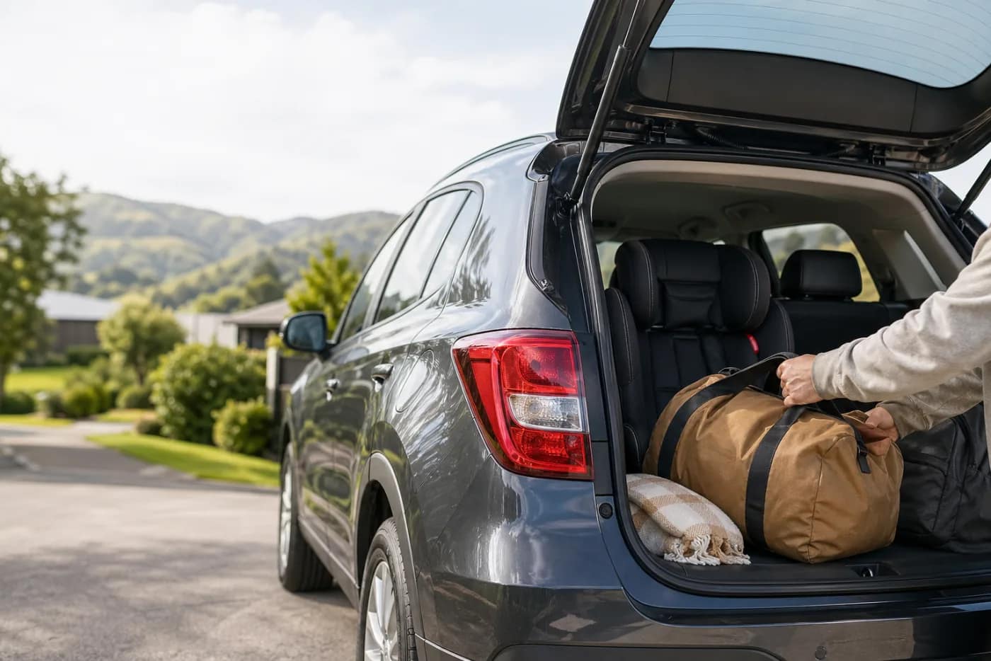 Family vehicle boot space being checked