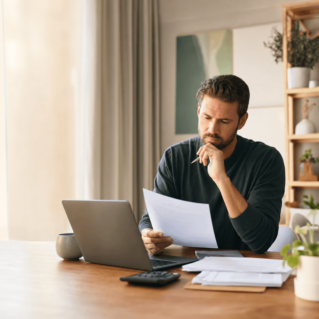Reviewing a car loan statement at a home desk